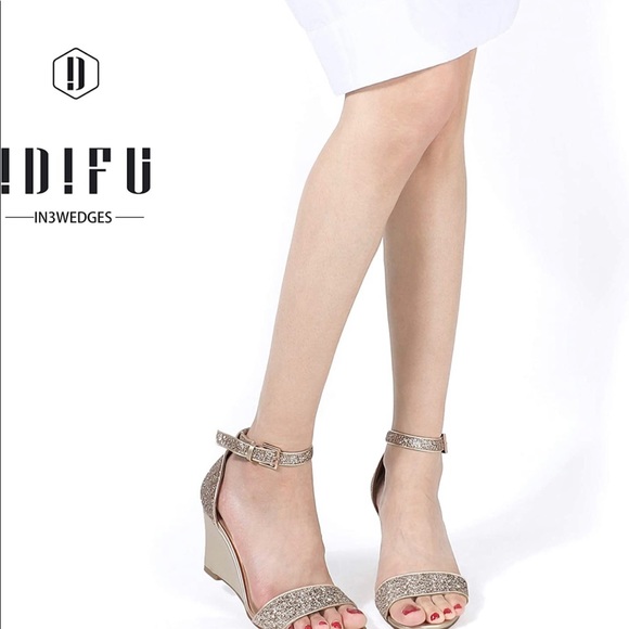 🎉HP🎉 IDIFU Women’s Wedge Heels Sandals 3” Ankle Strap Open Toe Evening Shoe - Picture 4 of 6